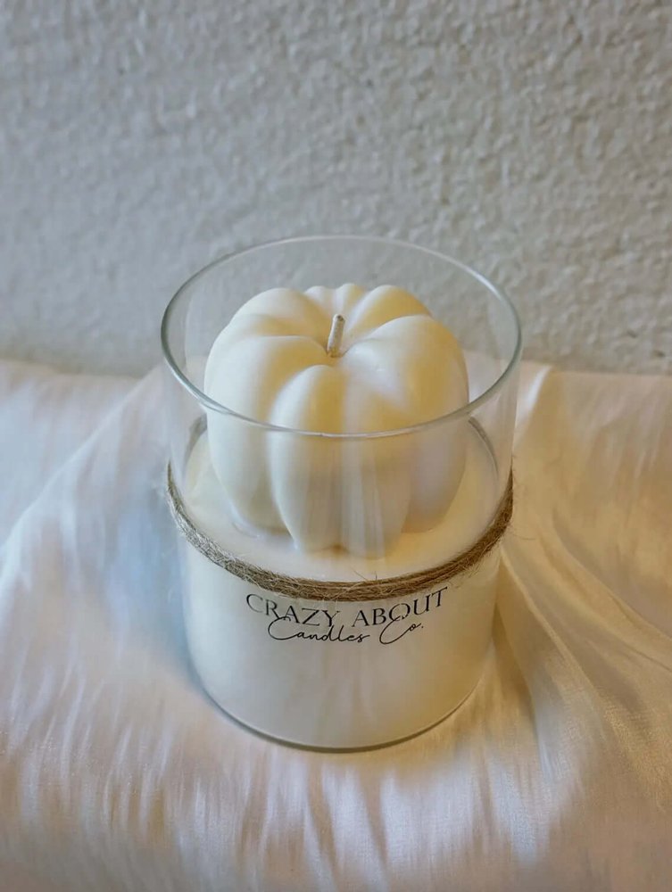 3" Ivory Pumpkin And Latte Scented Mini Pumpkin Candle In Clear Glass Jar
