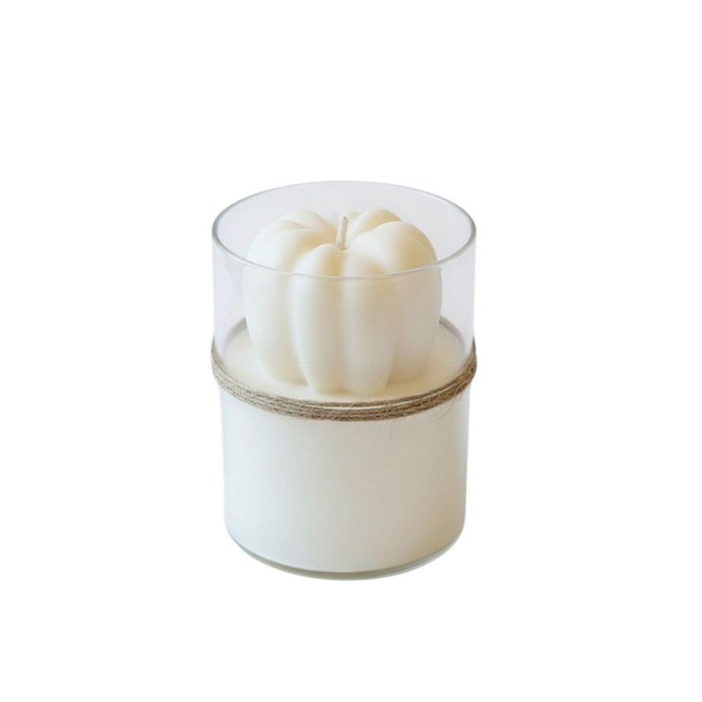 3" Ivory Pumpkin And Latte Scented Mini Pumpkin Candle In Clear Glass Jar