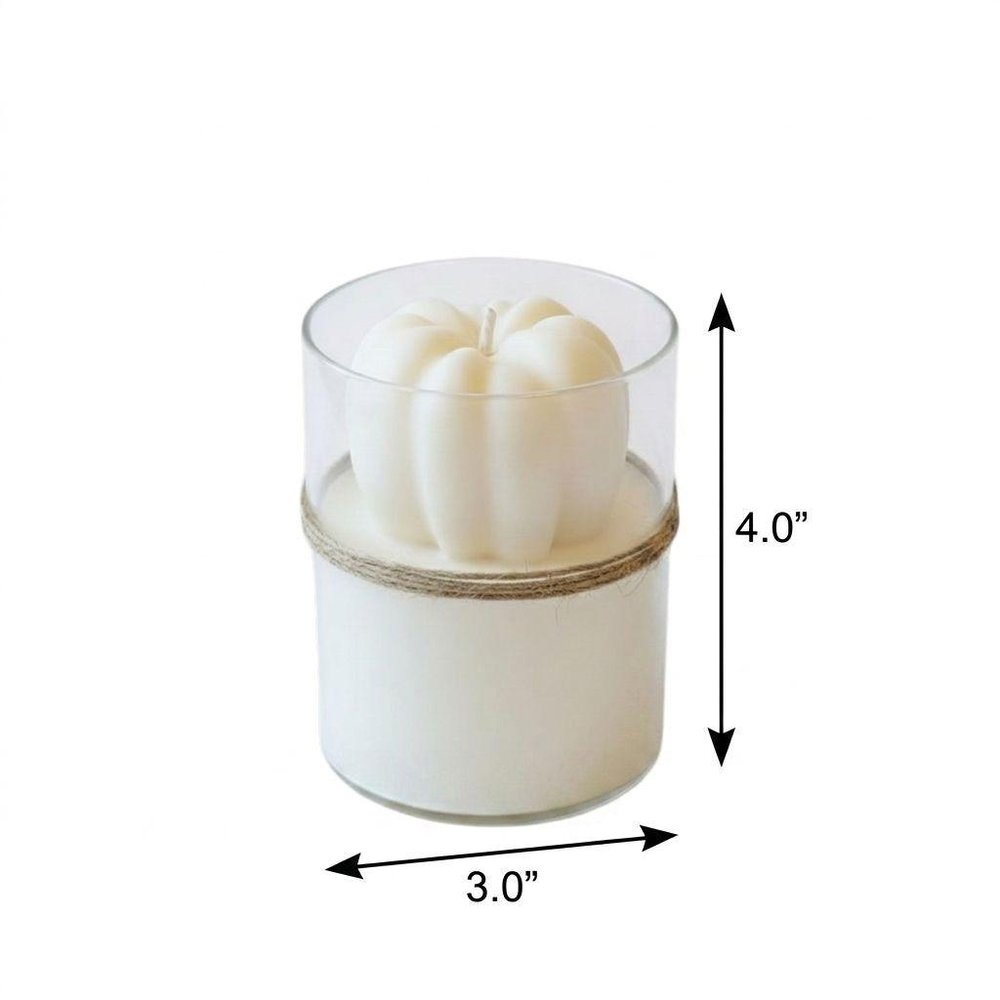 3" Ivory Pumpkin And Latte Scented Mini Pumpkin Candle In Clear Glass Jar