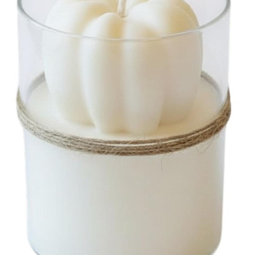 3" Ivory Pumpkin And Latte Scented Mini Pumpkin Candle In Clear Glass Jar
