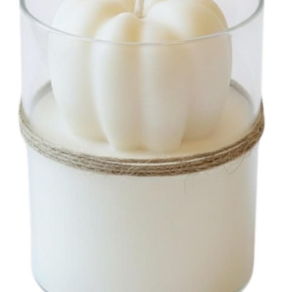 3" Ivory Pumpkin And Latte Scented Mini Pumpkin Candle In Clear Glass Jar