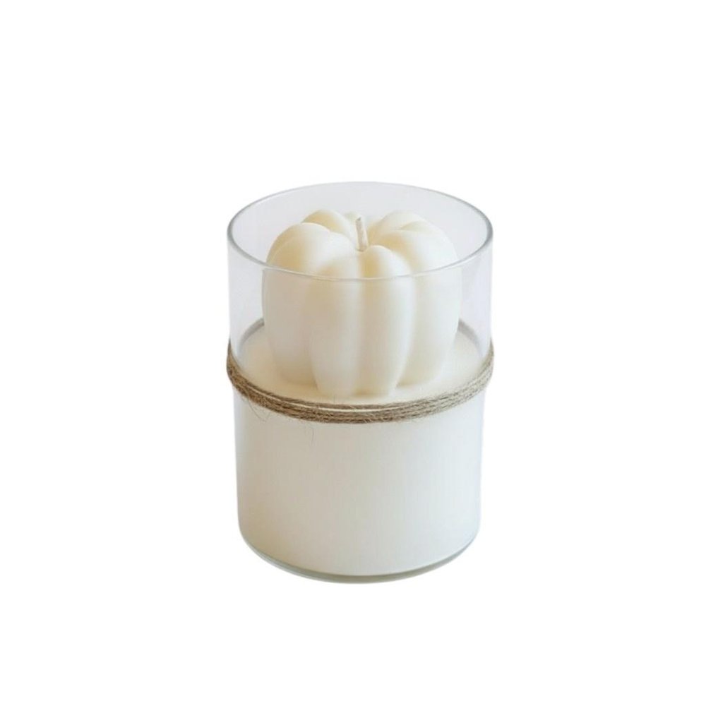 3" Ivory Pumpkin And Latte Scented Mini Pumpkin Candle In Clear Glass Jar