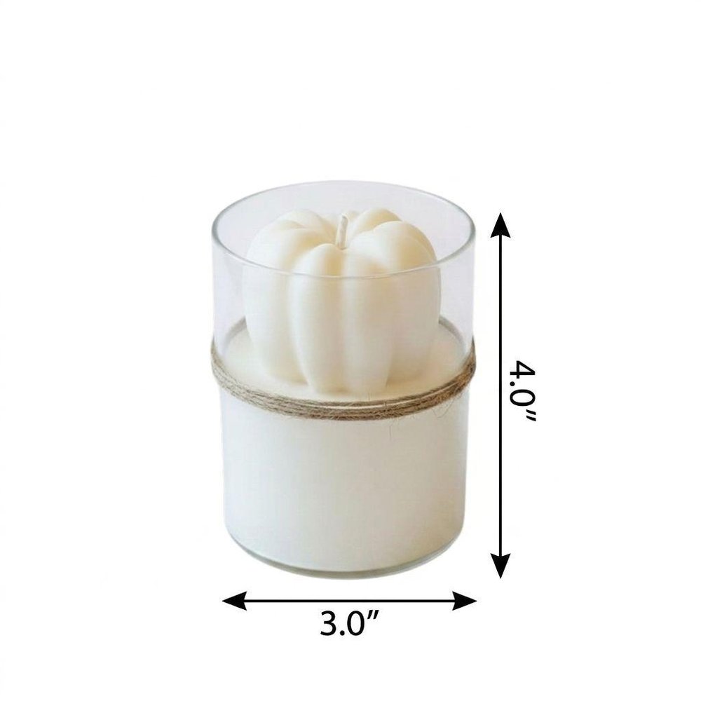 3" Ivory Pumpkin And Latte Scented Mini Pumpkin Candle In Clear Glass Jar