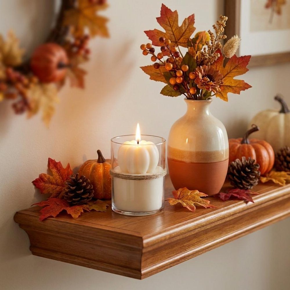 3" Ivory Unscented Mini Pumpkin Candle In Clear Glass Jar