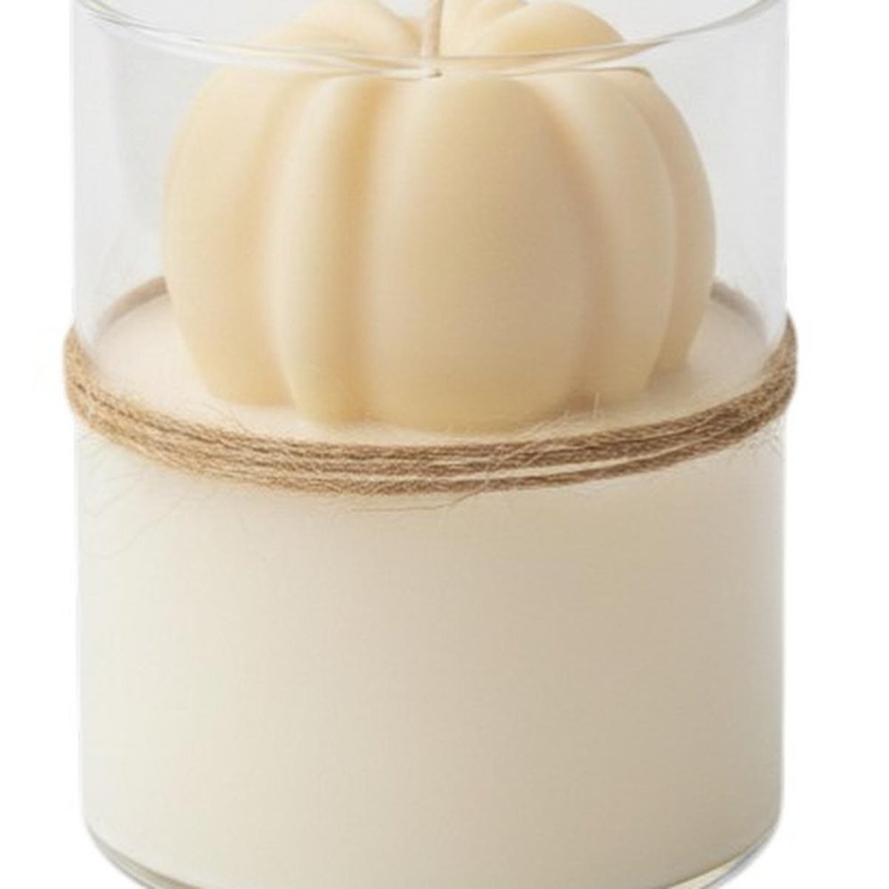 3" Cream Autumn Harvest Scented Mini Pumpkin Candle In Clear Glass Jar