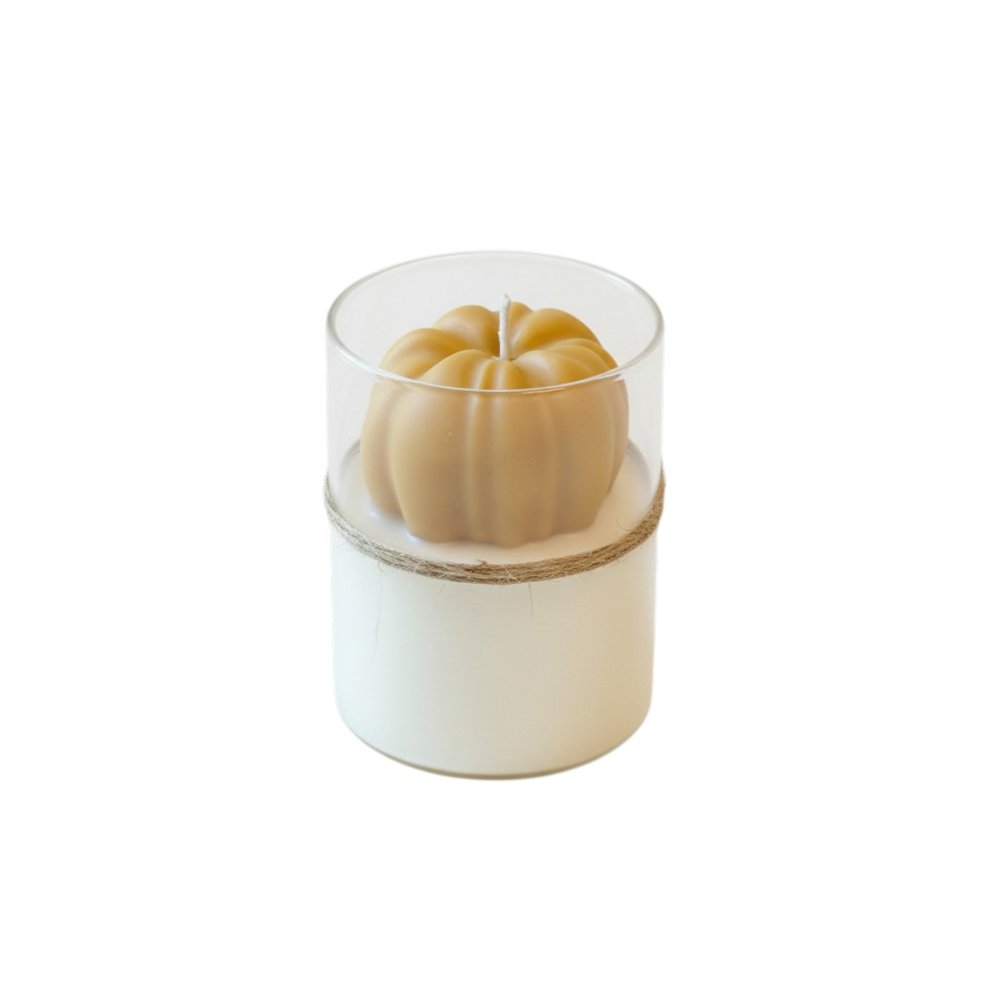 3" Tan Autumn Harvest Scented Mini Pumpkin Candle In Clear Glass Jar