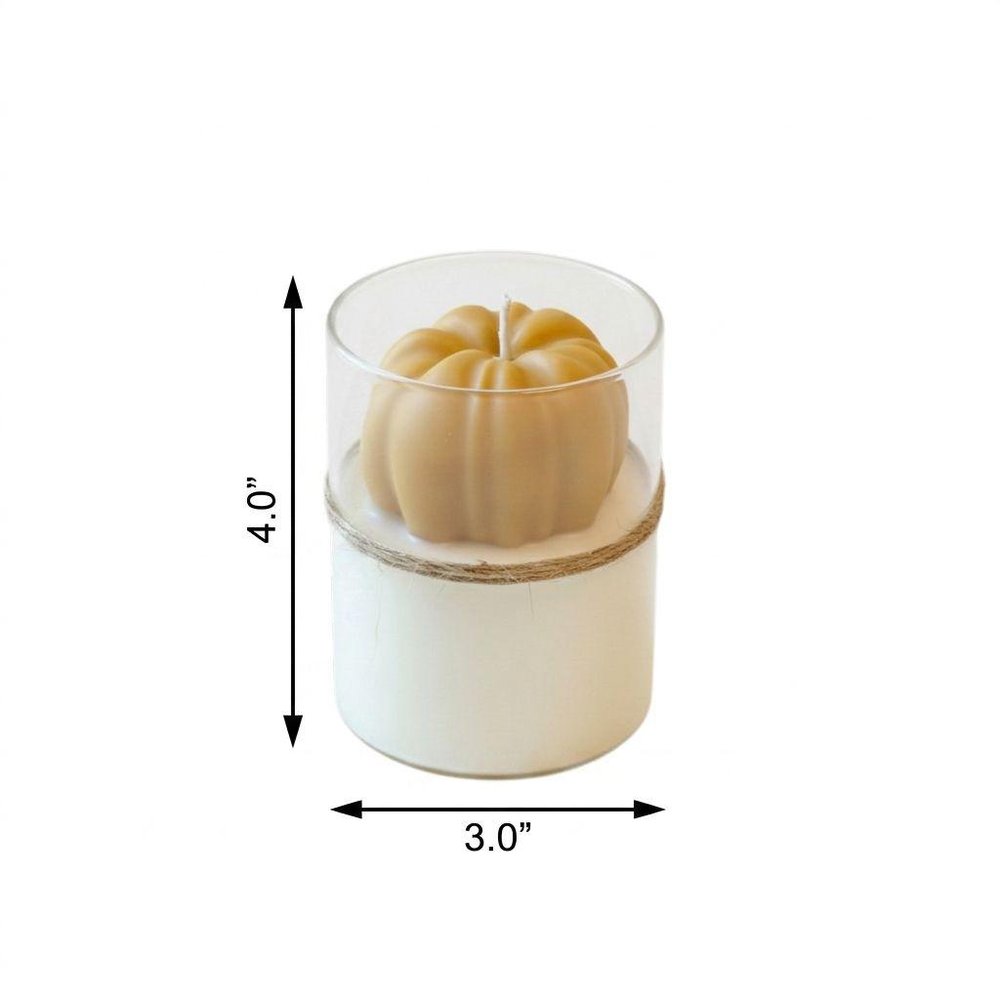 3" Tan Autumn Harvest Scented Mini Pumpkin Candle In Clear Glass Jar