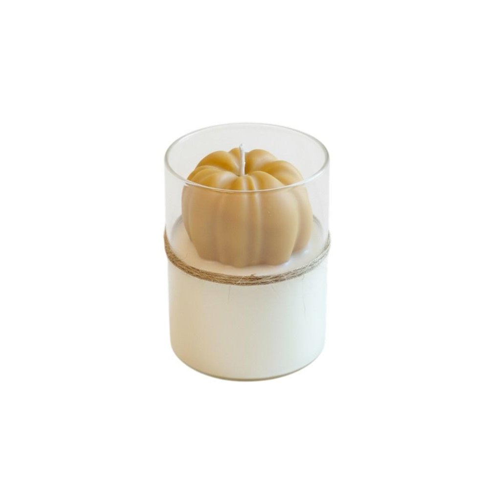 3" Tan Autumn Harvest Scented Mini Pumpkin Candle In Clear Glass Jar