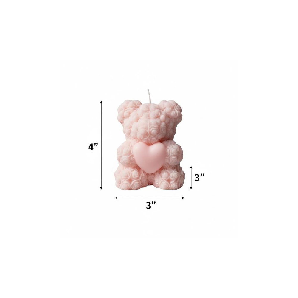 4" Pink Rose Petals Scented Dimensional Teddy Bear Candle