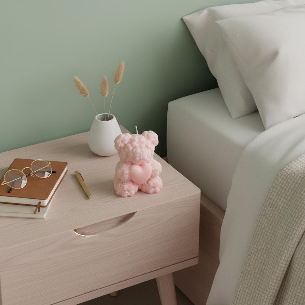 4" Pink French Market Scented Dimensional Teddy Bear Candle