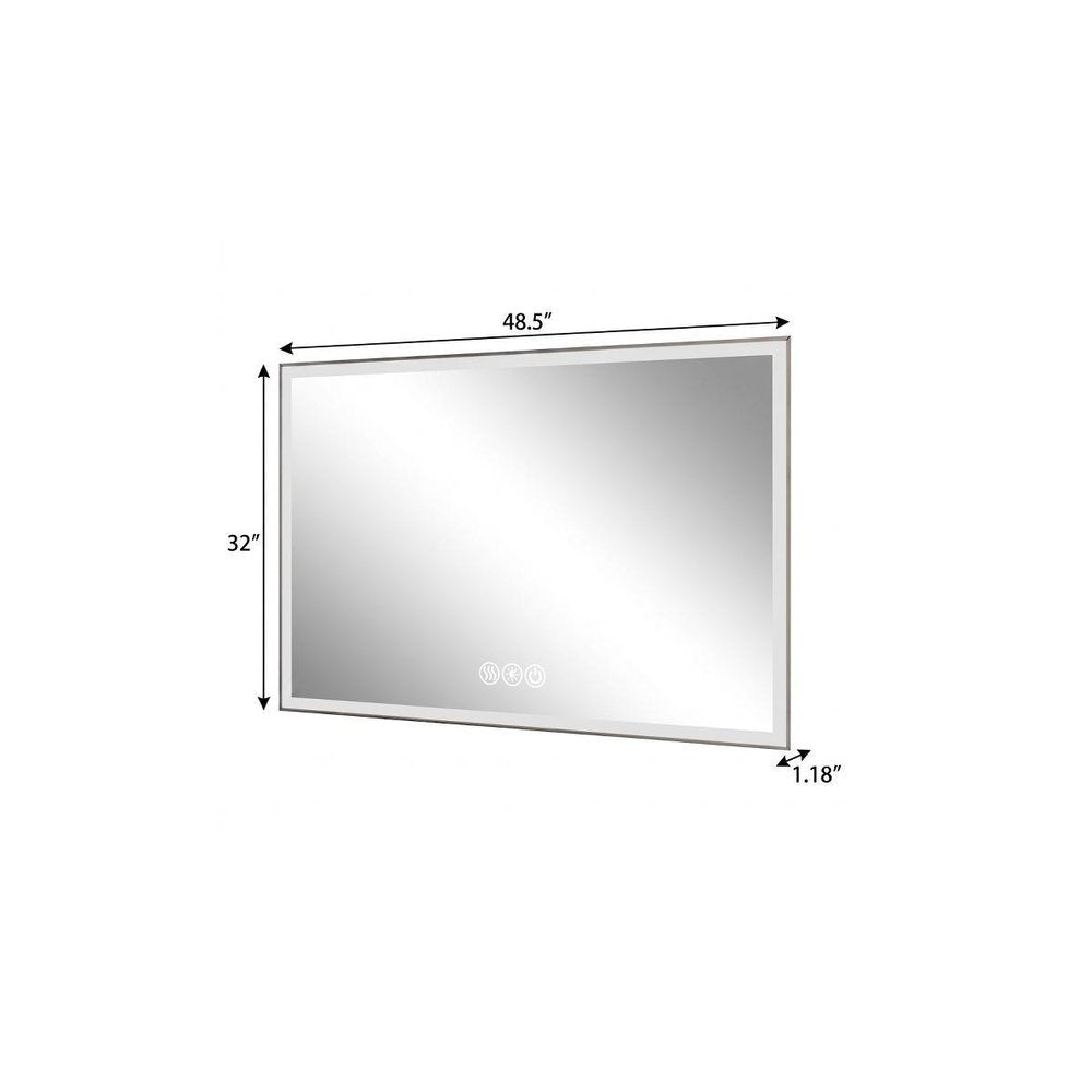 32" Silver Aluminum Lighted Framed Anti Fog Bathroom Vanity Mirror