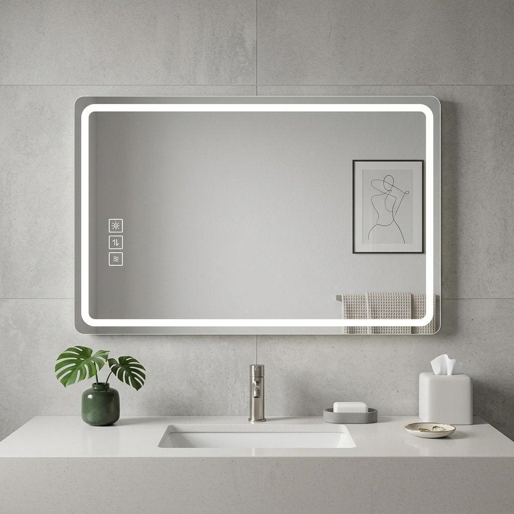 32" Silver Lighted Frameless Anti Fog Bathroom Vanity Mirror