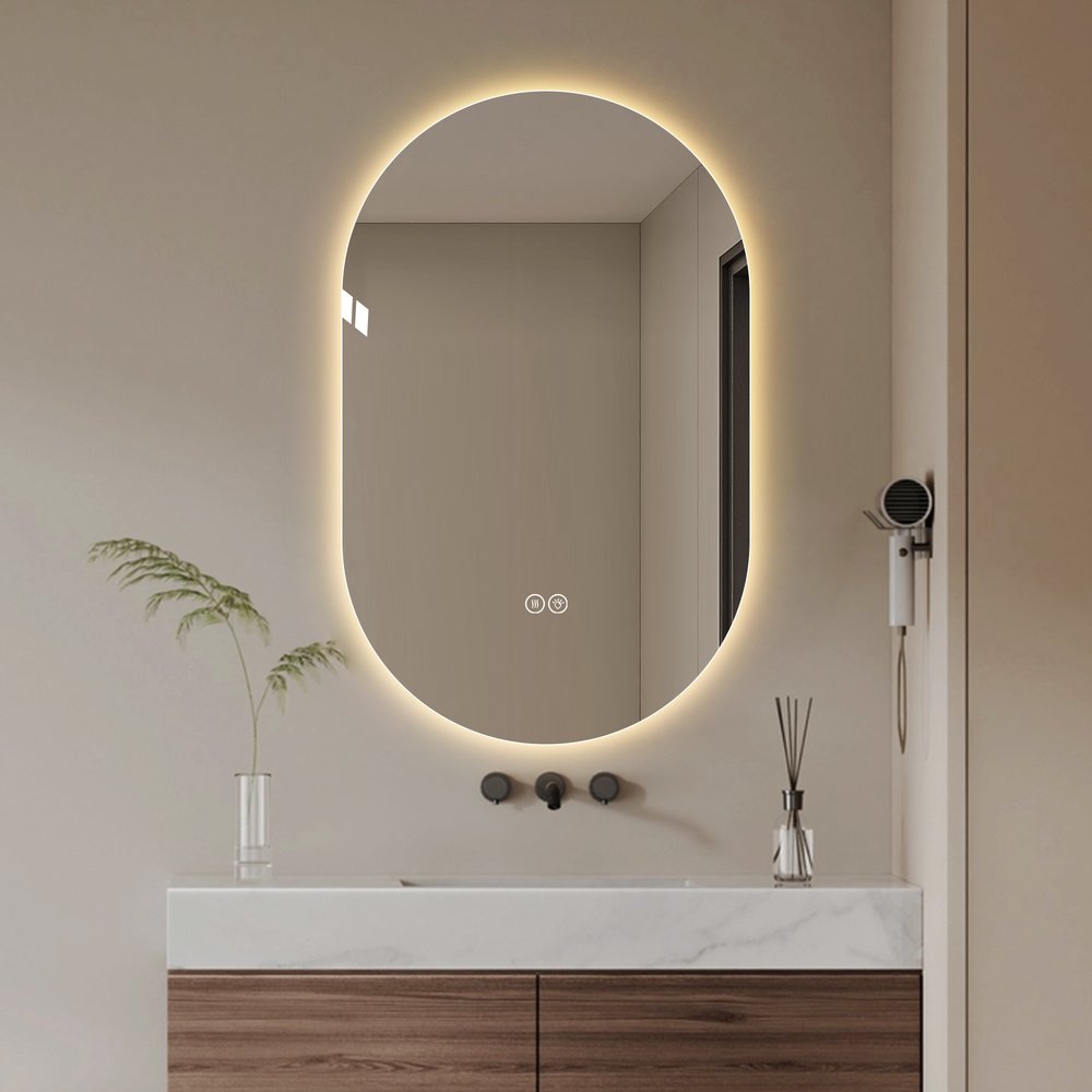 48" Oval Lighted Frameless Anti Fog Bathroom Vanity Mirror