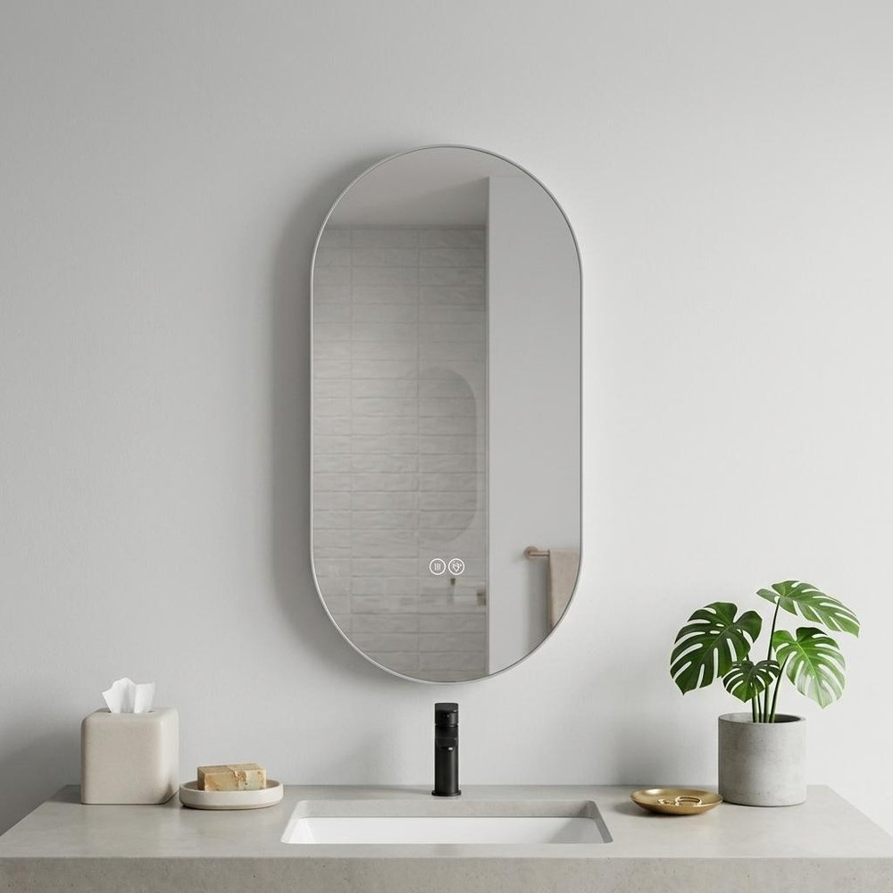48" Oval Lighted Frameless Anti Fog Bathroom Vanity Mirror