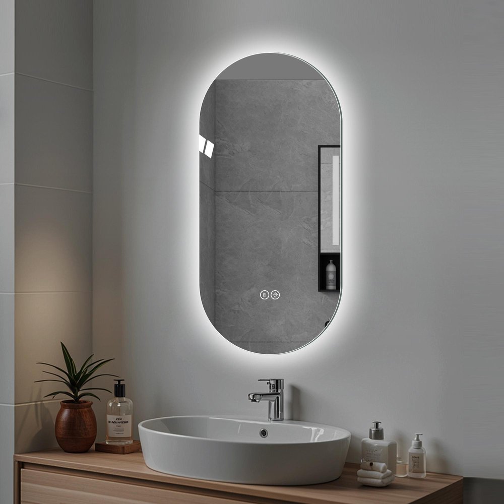 48" Oval Lighted Frameless Anti Fog Bathroom Vanity Mirror