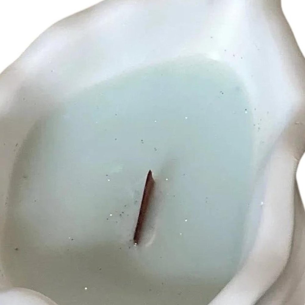 6" Light Blue Unscented Soy Wax Candle In White Resin Novelty Holder