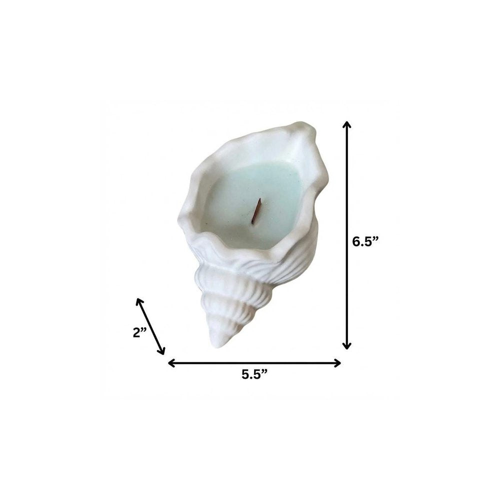 6" Light Blue Sea Salt And Orchid Scented Soy Wax Candle In White Resin Novelty Holder