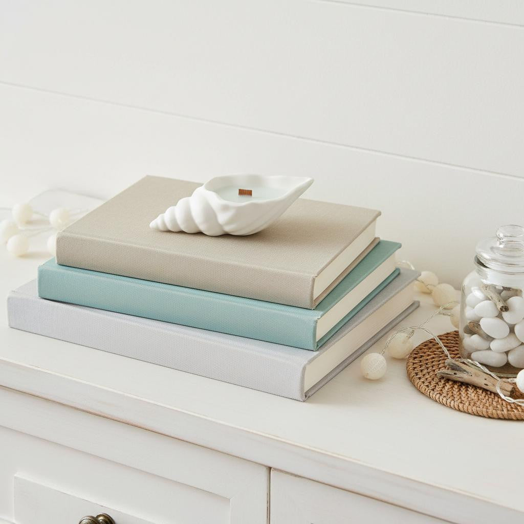 6" Light Blue Ocean Breeze Scented Soy Wax Candle In White Resin Novelty Holder