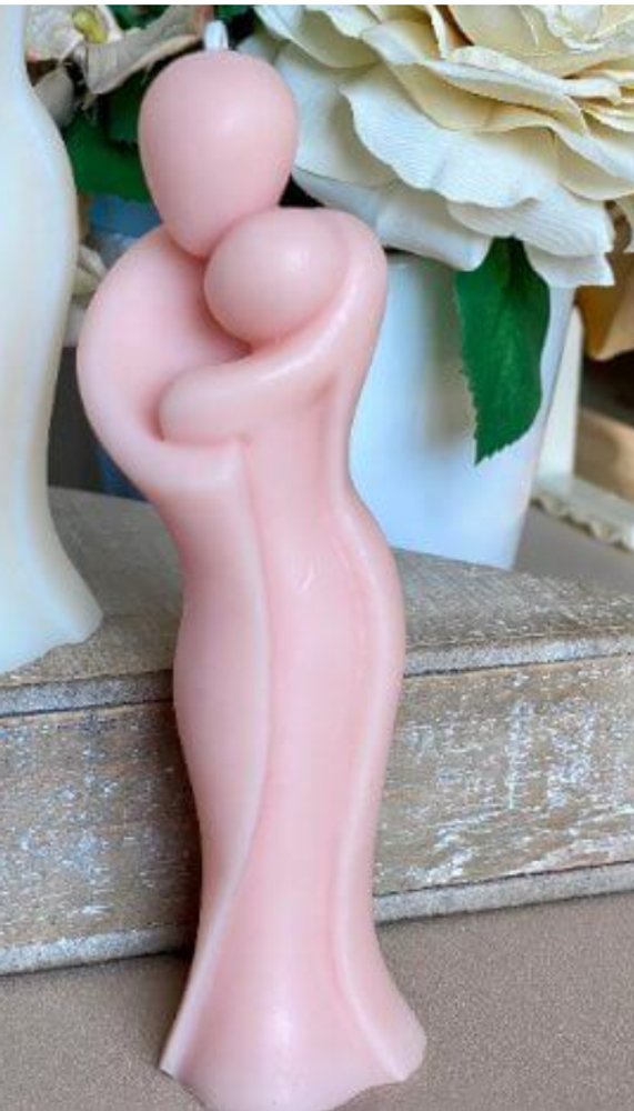 2" Peach Creamy Vanilla Scented Mother And Child Dimensional Candle