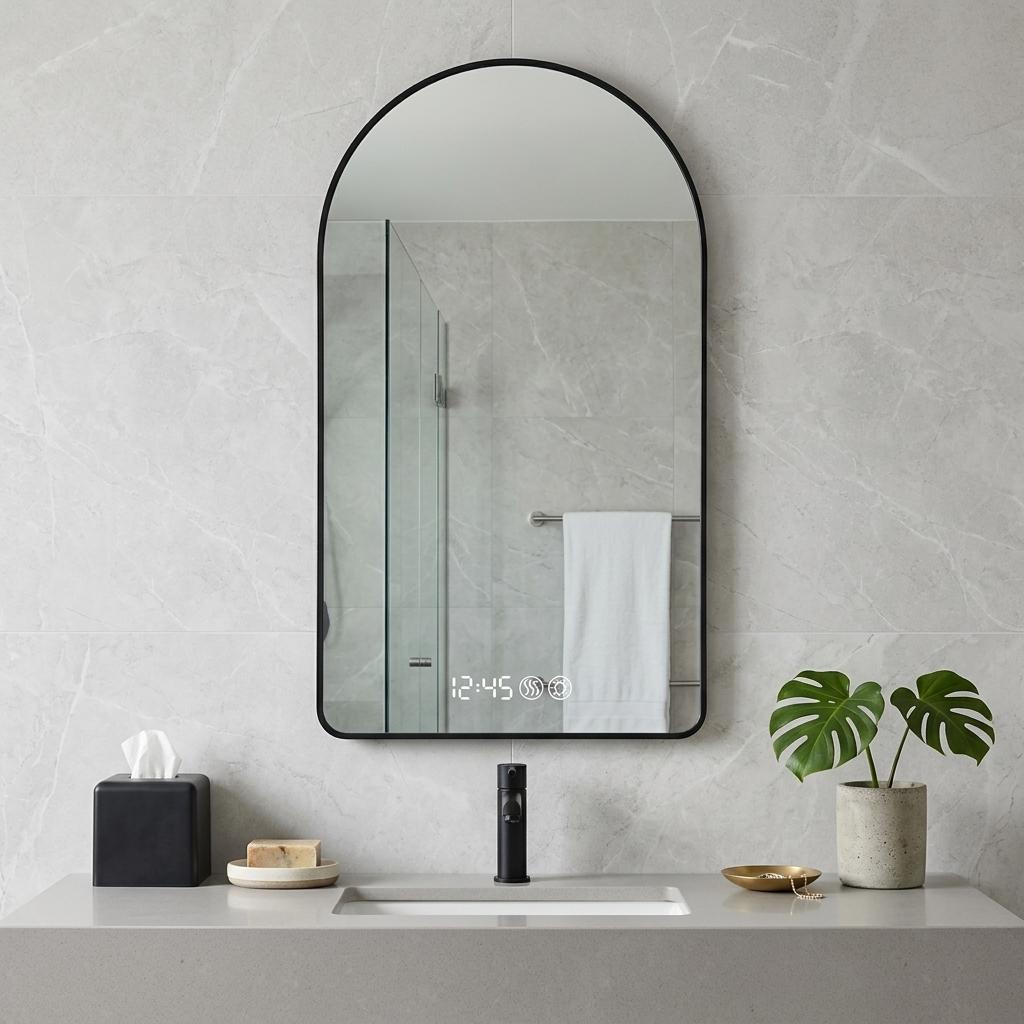 59" Black Aluminum Arch Lighted Framed Anti Fog Bathroom Vanity Mirror