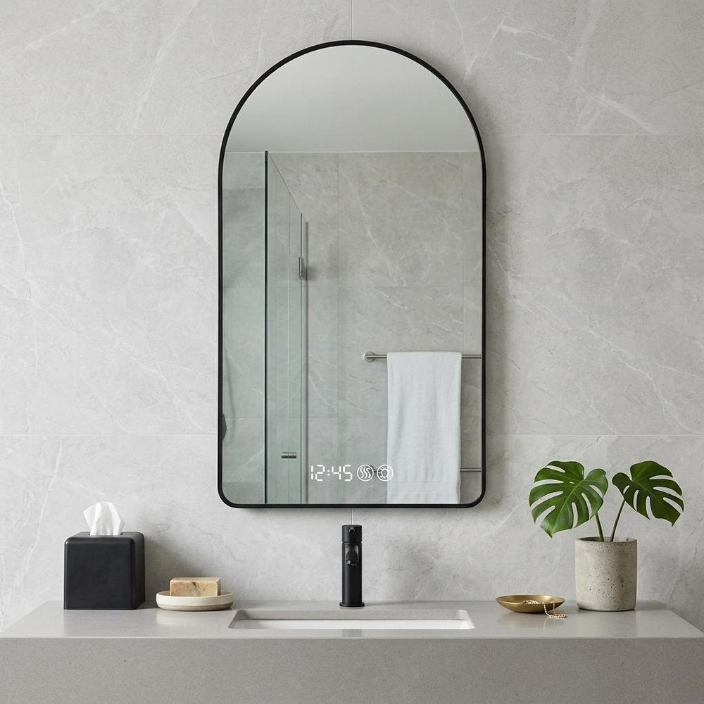 59" Black Aluminum Arch Lighted Framed Anti Fog Bathroom Vanity Mirror