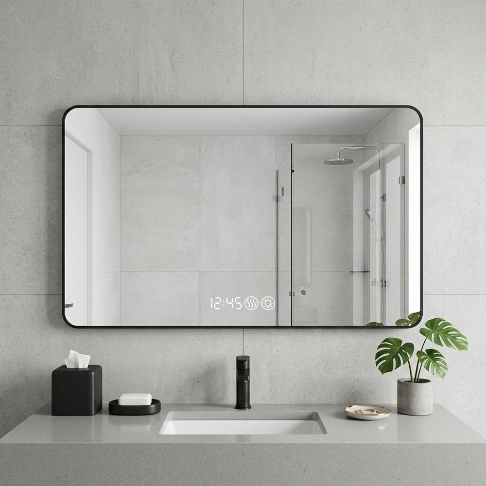 32" Black Aluminum Lighted Framed Anti Fog Bathroom Vanity Mirror