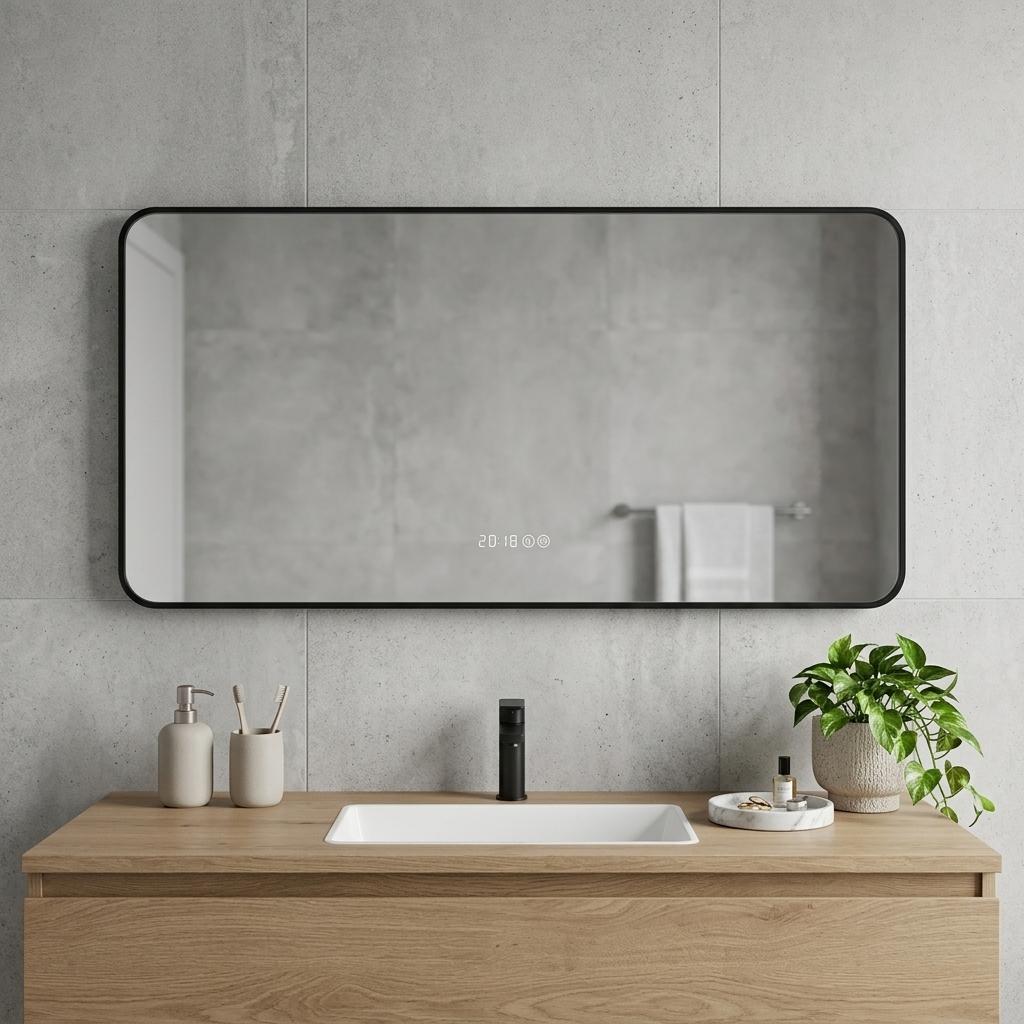 24" Black Aluminum Lighted Framed Anti Fog Bathroom Vanity Mirror