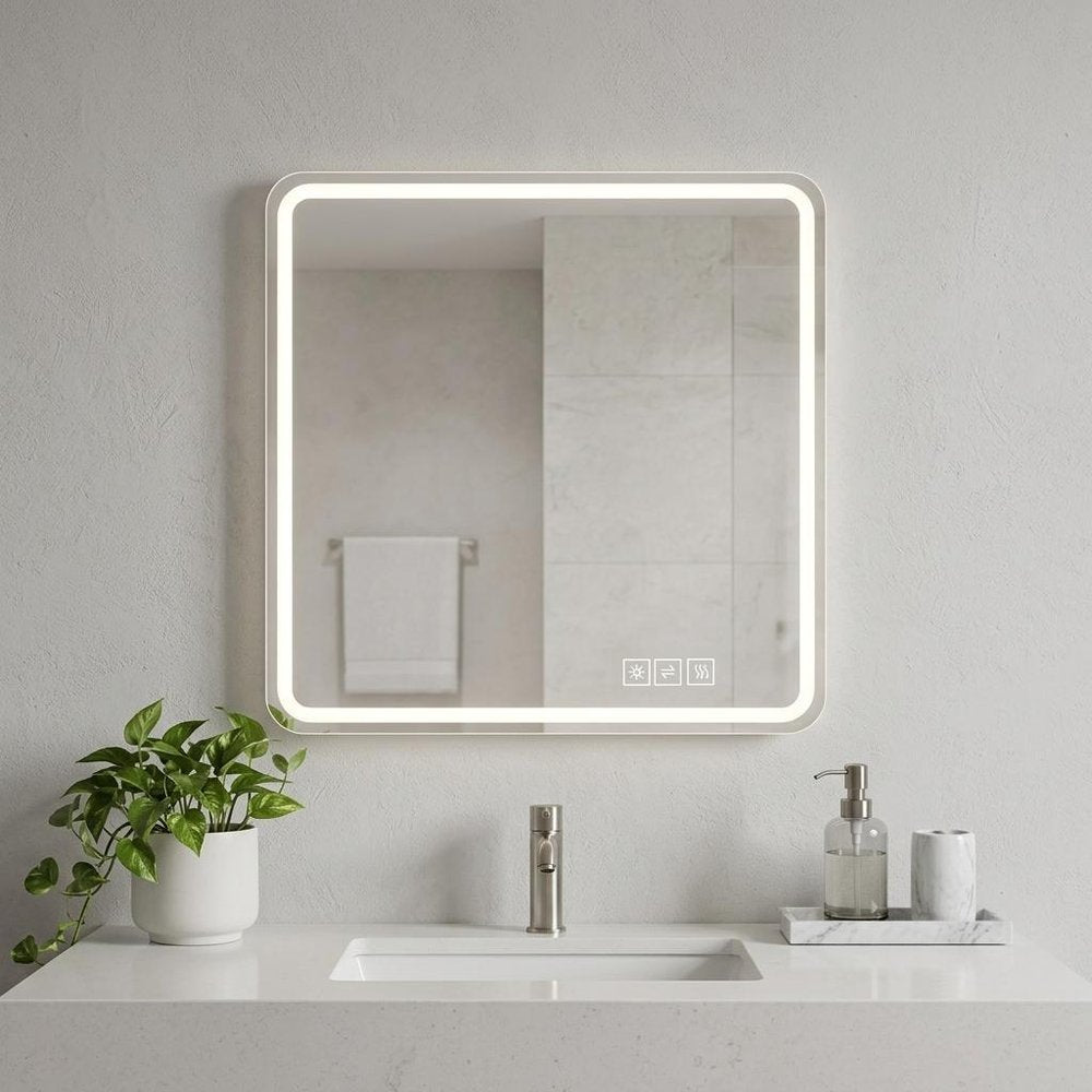 36" Square Lighted Frameless Anti Fog Bathroom Vanity Mirror
