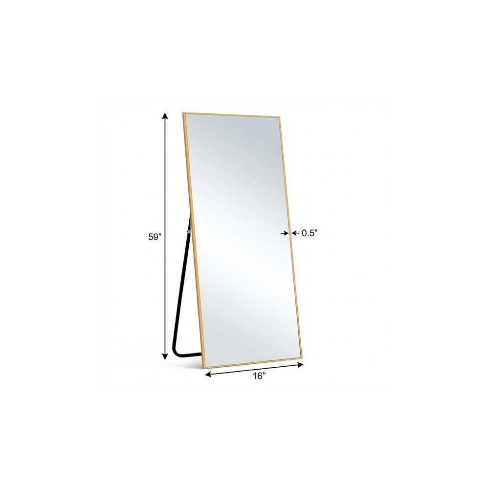 59" Gold Aluminum Freestanding And Wall Mounted Framed Full Length Mirror