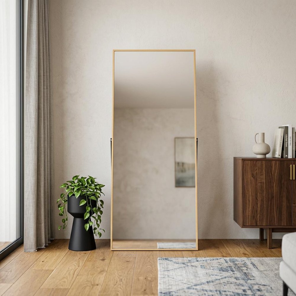 59" Gold Aluminum Freestanding And Wall Mounted Framed Full Length Mirror