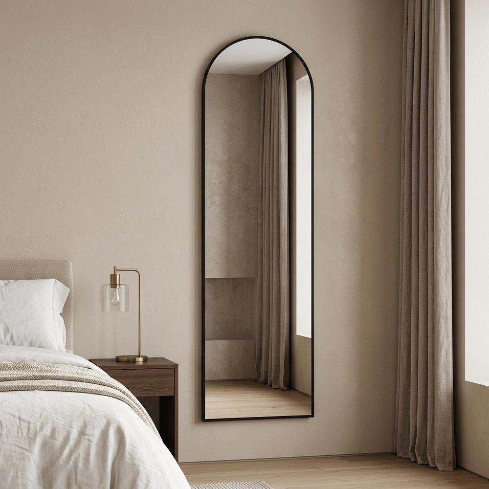 64" Black Aluminum Arch Freestanding And Wall Mounted Framed Full Length Mirror