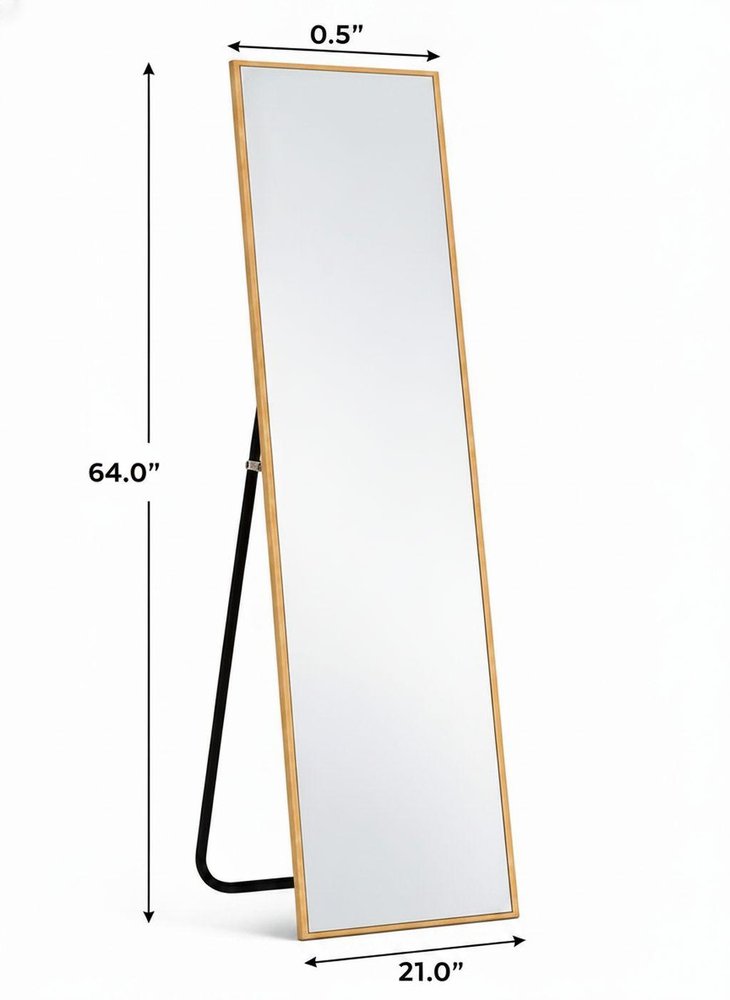 64" Black Aluminum Freestanding And Wall Mounted Framed Full Length Mirror