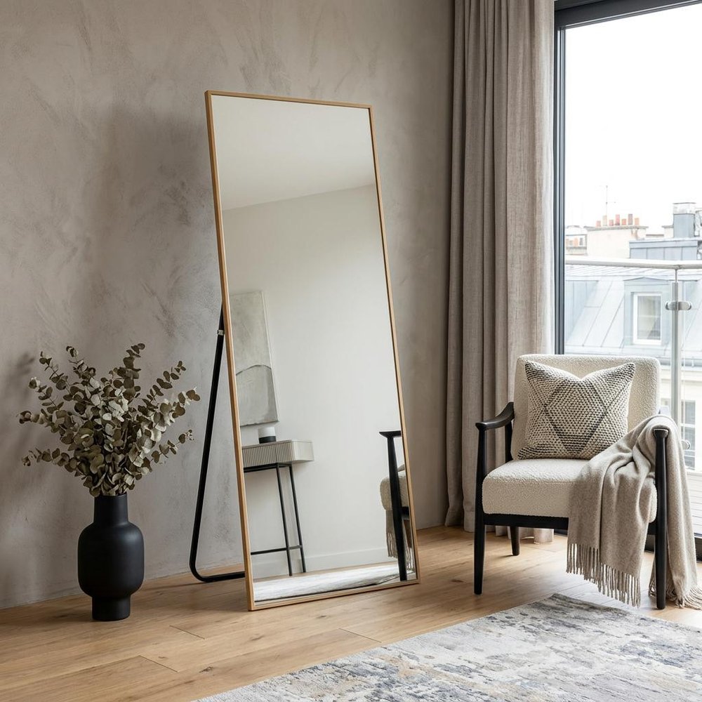 64" Black Aluminum Freestanding And Wall Mounted Framed Full Length Mirror
