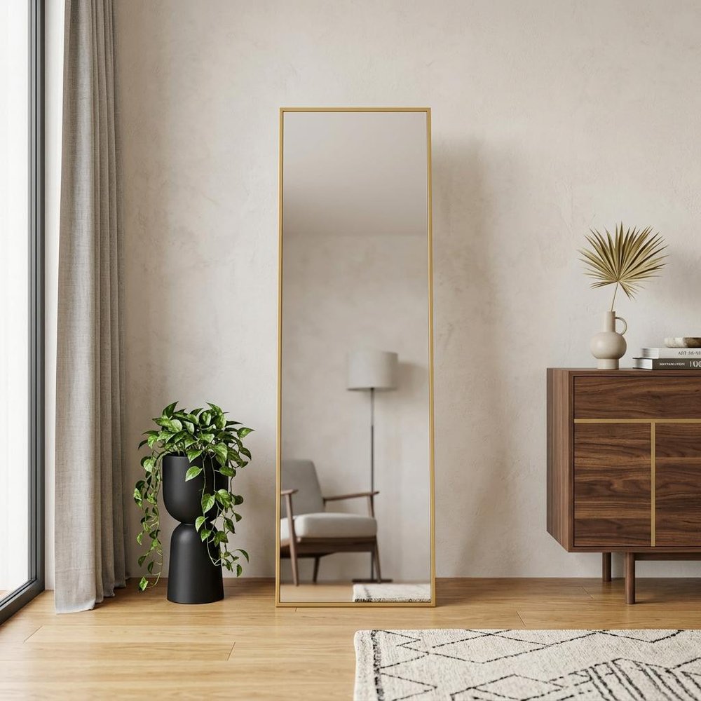 70" Gold Aluminum Freestanding And Wall Mounted Framed Full Length Mirror