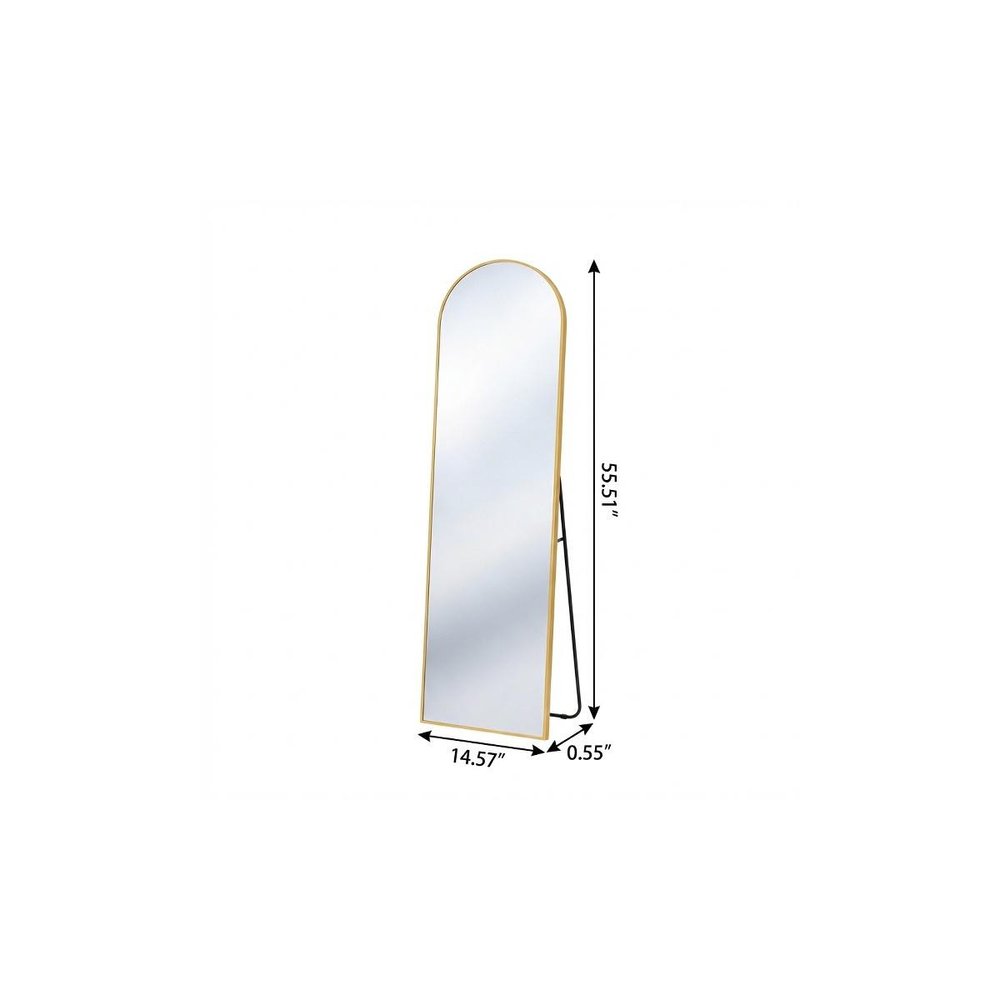 56" Black Aluminum Arch Freestanding And Wall Mounted Framed Full Length Mirror