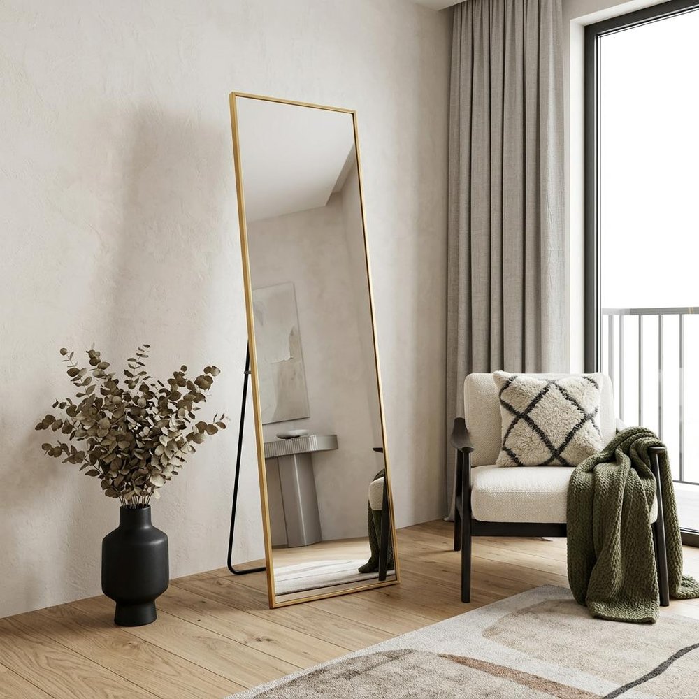 55" Gold Aluminum Freestanding And Wall Mounted Framed Full Length Mirror