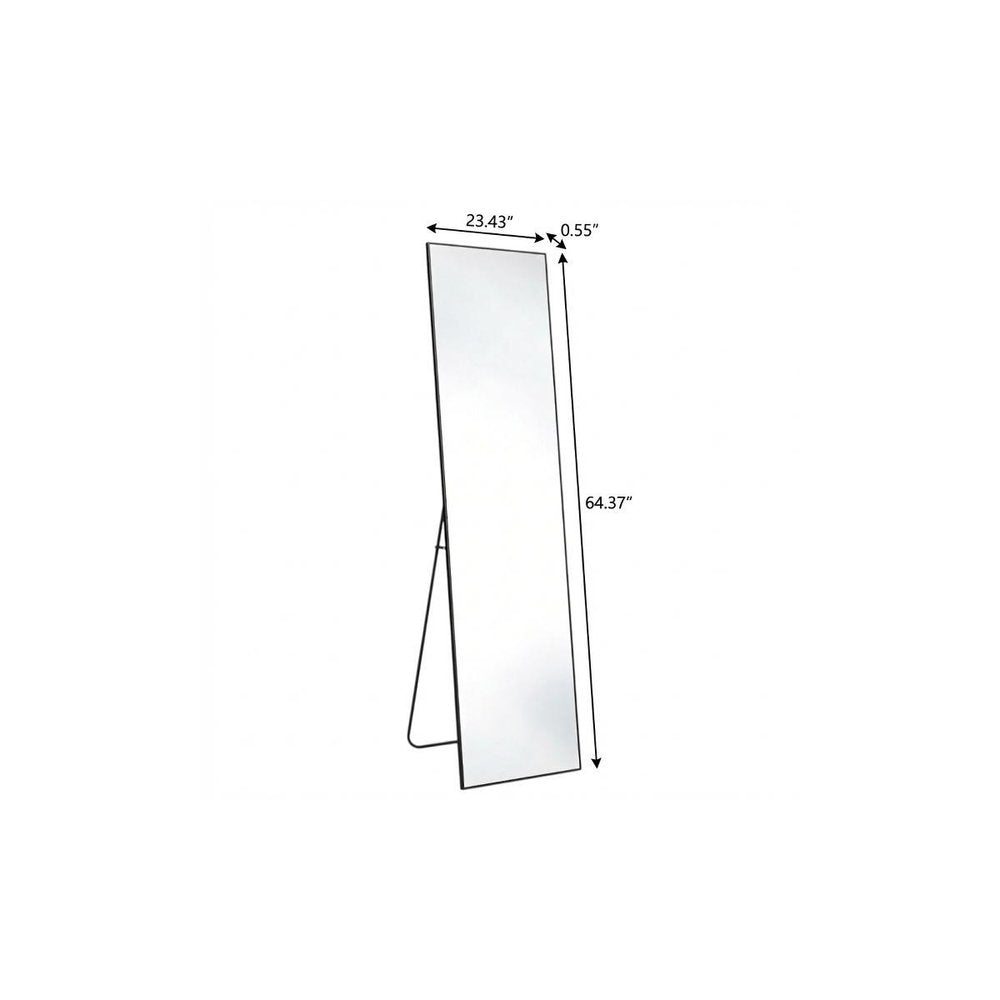 64" Black Aluminum Freestanding And Wall Mounted Framed Full Length Mirror