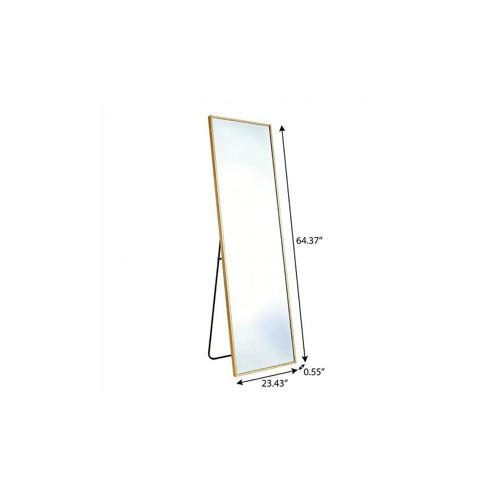 64" Black Aluminum Freestanding And Wall Mounted Framed Full Length Mirror