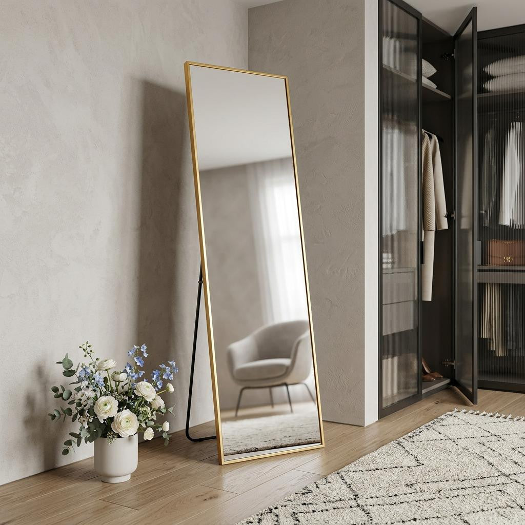 64" Gold Aluminum Freestanding And Wall Mounted Framed Full Length Mirror