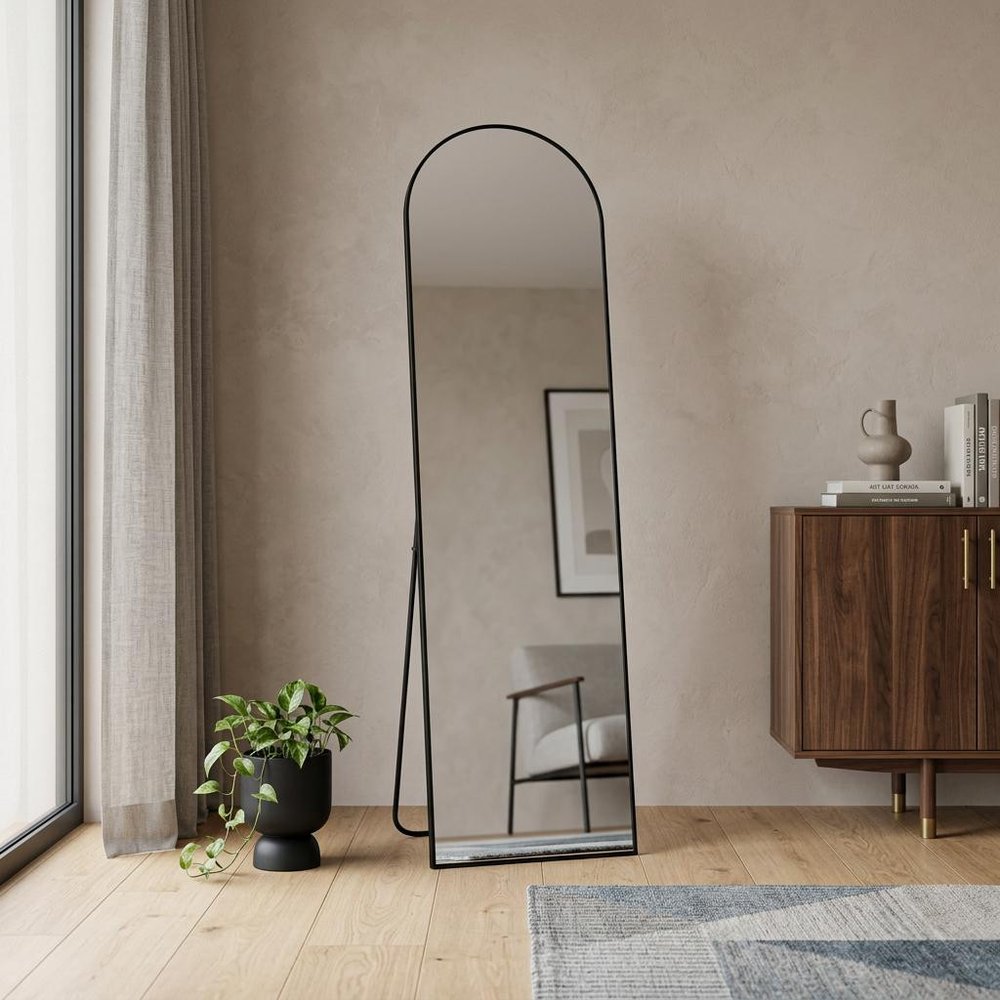 55" Black Aluminum Arch Freestanding And Wall Mounted Framed Full Length Mirror