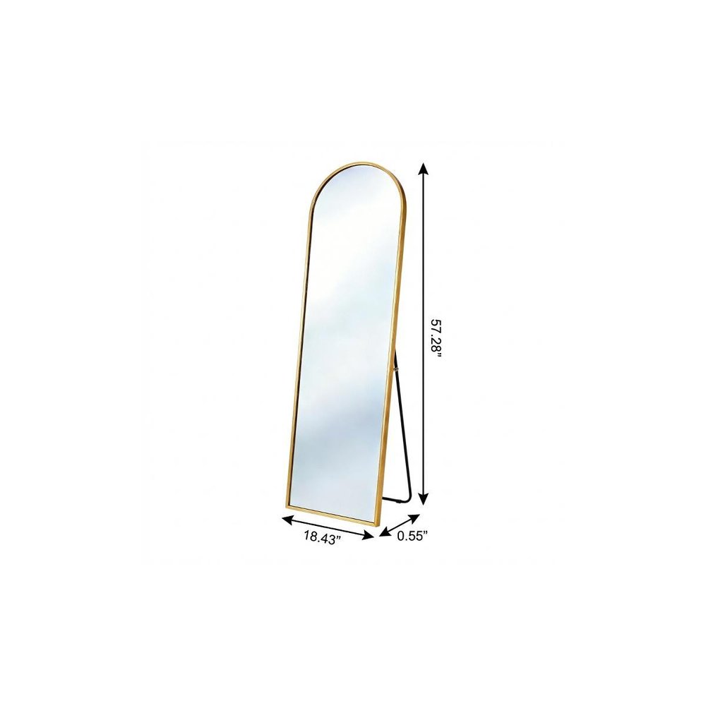 57" Black Aluminum Arch Freestanding And Wall Mounted Framed Full Length Mirror