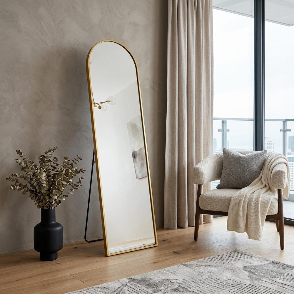 57" Black Aluminum Arch Freestanding And Wall Mounted Framed Full Length Mirror
