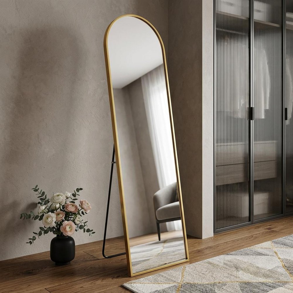 66" Black Aluminum Arch Freestanding And Wall Mounted Framed Full Length Mirror