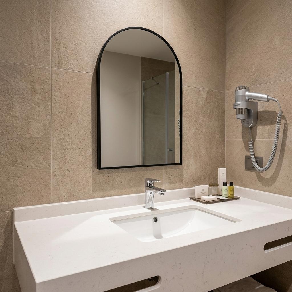 30" Black Aluminum Arch Framed Anti Fog Accent Mirror