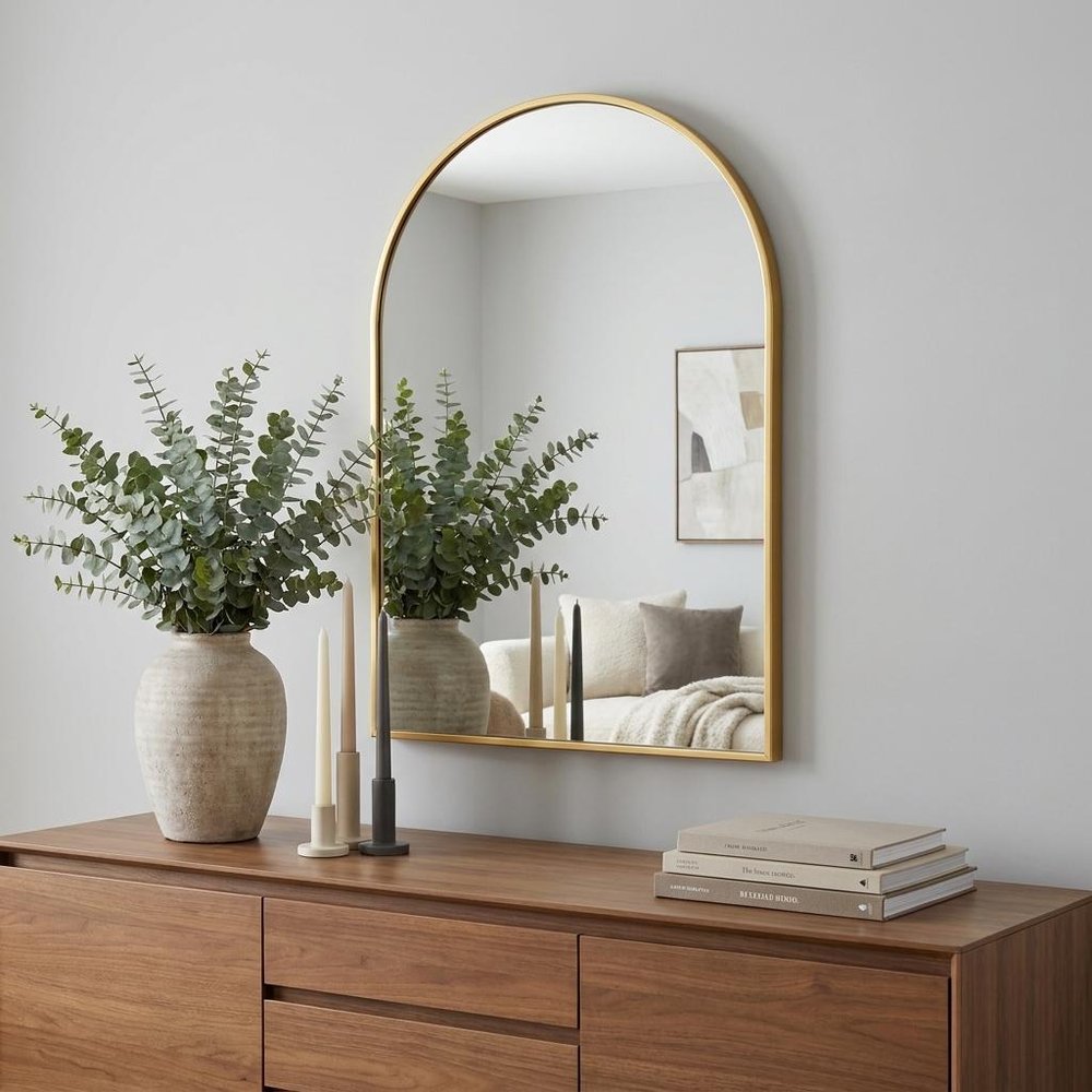 38" Gold Aluminum Arch Framed Anti Fog Accent Mirror