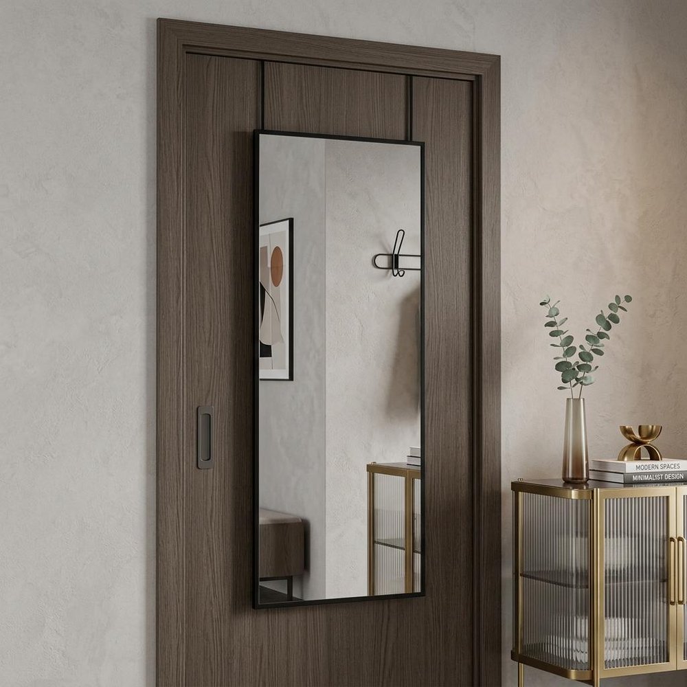 47" Black Aluminum Over the Door Framed Accent Mirror