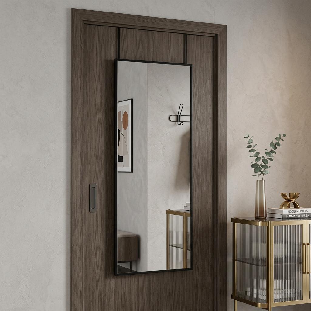 47" Black Aluminum Over the Door Framed Accent Mirror