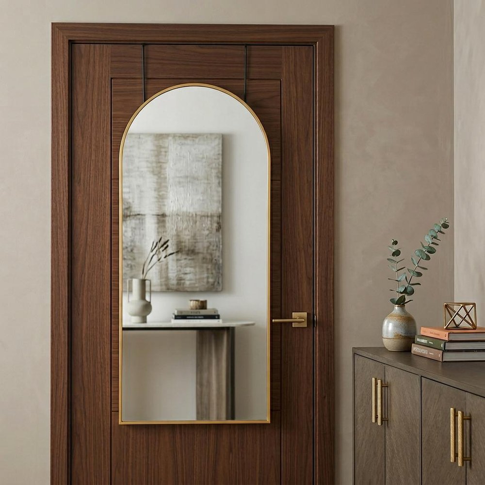 47" Gold Aluminum Arch Over the Door Framed Accent Mirror
