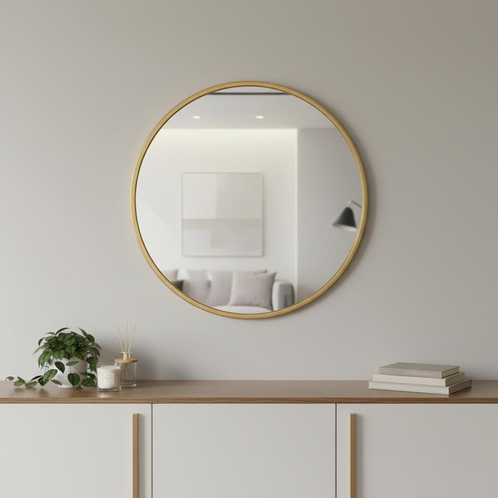 24" Gold Aluminum Round Framed Accent Mirror