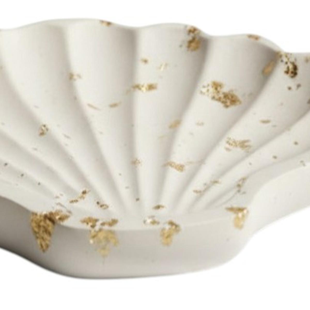 4" White And Gold Resin Handmade Seashell Trinket Tray